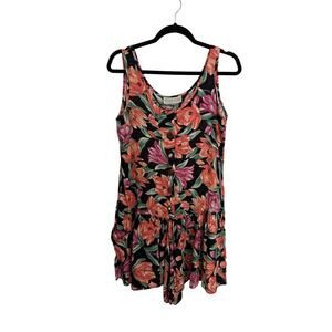 Rampage Romper Womens Medium Black Coral Floral Vintage 90s Tank Rayon Short